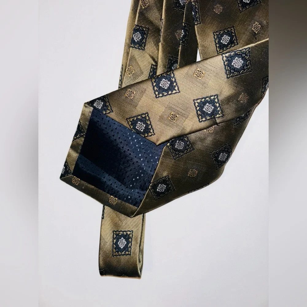 Vintage Umberto Frasi Dark‎ Gold Black Detailed Necktie 59”X4